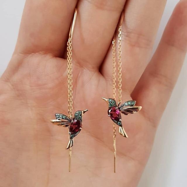 Pendientes de colibrí de esmalte y circonitas 