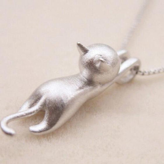 Collar de gatito juguetón en plata de ley 925 